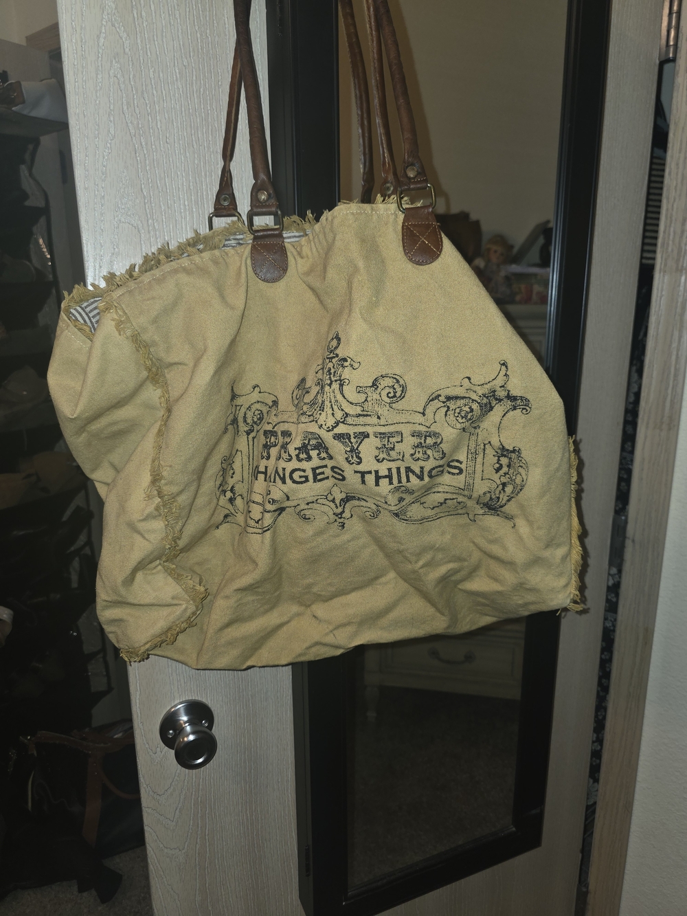 Yellow Canvas Tote Bag with 'Prayer Changes Things' Print